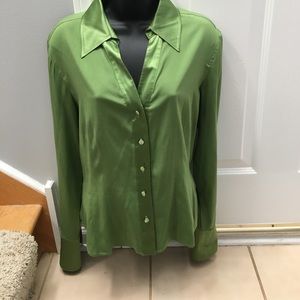 Context Green Silk Button-Up Blouse size 10